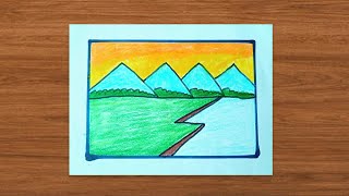 Drawing scenery - landscape drawing | Easy drawing scenery