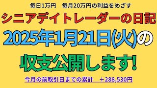 2025年1月21日　シニアデイトレーダーの日記「1日1万円のデイトレ収入で楽々年金生活」