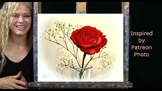 Learn How to Draw & Paint with Acrylics SINGLE RED ROSE Easy Fun Art Tutorial-Paint and Sip at Home