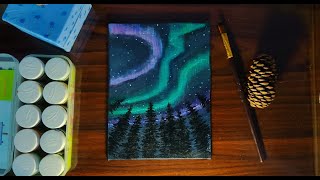 How to draw northern lights using acrylic || Aurora borealis painting || Acrylic on canvas tutorial