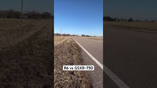 Yamaha R6 vs GSXR750 flyby #race #yamaha #suzuki #gsxr750 #r6