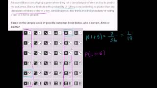 Analyzing sample space for roll of dice