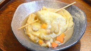 餅巾着の作り方　　How to make glutinous rice in a pouch of fried tofu