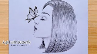 How to draw A girl with Butterfly - step by step || Face of Girl Pencil sketch for beginners