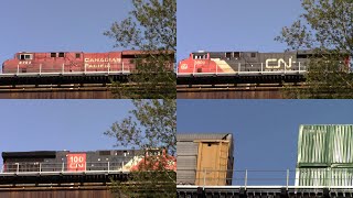 ᴴᴰ Two CP trains crossing bridge over E. T. Seton Park (East York, ON, Canada, 2021/05/14)