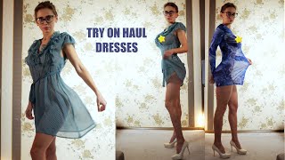 Transparent try on Haul Dresses with Tina on a High Heels