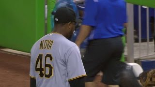 PIT@MIA: Nova quickly reacts on sharp comebacker