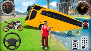 Motorbike and Transport Bus Driving in Open World Game - Go to Town 6 - Android Gameplay