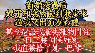 新婚夜后，嫂子卻突然跑到我家來，逼我交出30萬彩禮，甚至還讓我滾去雜物間住，一日三餐伺候好她，我直接給了她一巴掌！#孝子贤孙 #花开富贵 #心想事成 #生活經驗 #完结文