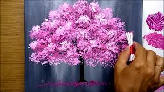 How to Paint Cherry Blossom / Technique with Cotton Swab / Acrylic Painting for Beginners /  133