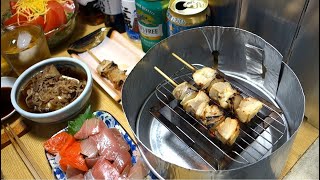 【宅飲み動画】焼き鳥(ねぎ肉) お刺身の切り落とし 肉豆腐【昨日の晩酌】