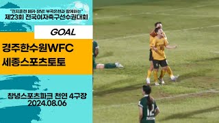 Goalㅣ제23회 여축선수권ㅣ경주한수원WFC vs 세종스포츠토토ㅣ일반부 4강전ㅣ천연 3구장ㅣ전지훈련 메카 창녕! 부곡온천과 함께하는 제23회 전국여자축구선수권대회ㅣ24.08.06