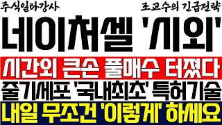 [네이처셀 주가전망] 시간외 큰손 풀매수 터졌다! 줄기세포 '국내최초' 특허기술 등록! 내일 무조건 '이렇게' 하세요