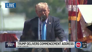 President Trump delivers Coast Guard Academy commencement speech in New London