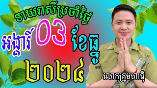 លោកគ្រូមហាជុំ ហោរាសាស្រ្ដធំឆ្នាំទាំង១២ សម្រាប់ថ្ងៃអង្គារ៍ ទី០៣ ខែធ្នូ ឆ្នាំ២០២៤នេះឆ្នាំណាខ្លះរាសីឡើង