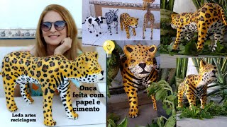 DIY-Como fazer a onça pintada com papel e cimento #ledaartesreciclagem