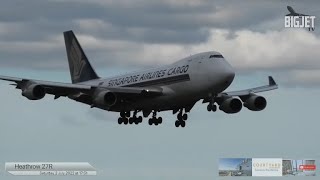SIA 747F approach and landing @03:29:50 during a busy 3 hours of arrivals at London Heathrow Airport