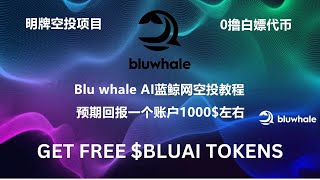 明牌空投项目，Blu whale AI，空投大羊毛，web3钱包分析工具，蓝鲸网，融资700万美金，零成本赚取空投代币，轻松等价获得比特币、以太坊、等加密货币！