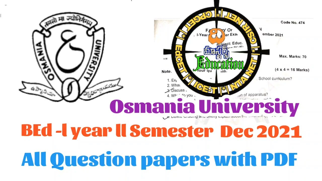 Osmania University BEd Semester Wise Question Papers I Year Ll Semester ...