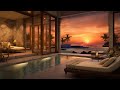 Cozy Night Jazz in Luxury Hotel 4K. High Class Resort with Seaside Relaxing Instrumental Jazz