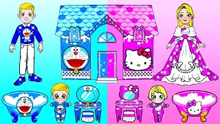 Paper Dolls Dress Up - Costumes Hello Kitty & Doraemon Paper Crafts #2 - Barbie's New Home Handmade