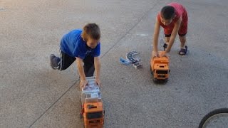Crazy Toy Garbage Truck Races With Neighbor Kids