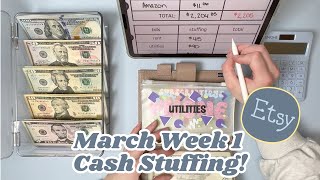 March Week 1 Cash Envelope Stuffing || Full-Time, Etsy, & Amazon Income