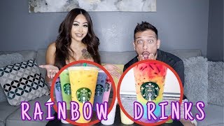 WE TRY STARBUCKS RAINBOW DRINKS **hidden menu**