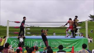 鳥取だらずプロレス　ＩＮ　由良台場第1試合(2016.7.17　由良台場跡)