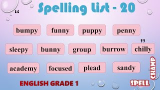 English Grade 1 Spelling List 20
