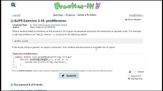 Java Practice It || 3.19 printReverse || method basics, parameters, Strings, .length() / .charAt()