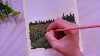 Landscape with Sunflower Field / Painting for Beginners