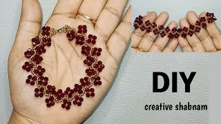 beautiful Maroon bracelet: beaded jewelry making tutorials: ब्रस्लेट बनाने का तरीका