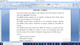 DBMS- HAVING CLAUSE AND UNION AND UNION ALL OPERATIONS