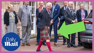 Prince Charles wears kilt and strokes horses in Scotland