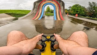 Driving Plasma Car at Skatepark