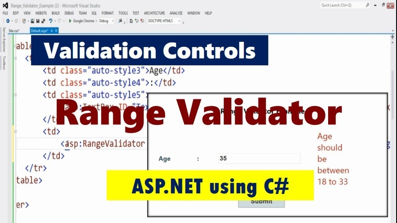 Validation Controls In ASP.NET | Range Validator | ASP. NET Using C# ...