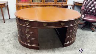 Bespoke Large Oval Flame Mahogany Partners Pedestal Desk