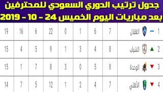 جدول ترتيب الدوري السعودي للمحترفين بعد مباريات  اليوم الخميس 24 - 10 - 2019