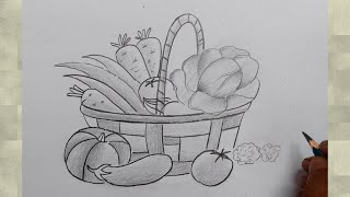 how to draw fruits and vegetables in a basket I how to draw fruits and vegetables step by step