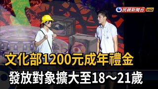 文化部1200元成年禮金 發放對象擴大18~21歲－民視台語新聞