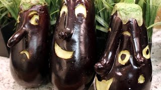 How to carve vegetable sculptures using eggplants