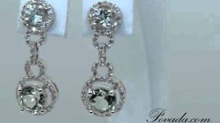 Green Amethyst Diamond Designer Gemstone Earrings in White Gold [S40110GB]