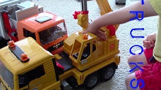 Bruder Trucks in Action- JackJack talks to Bruder crane and garbage trucks