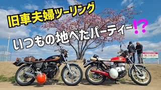 旧車夫婦  今回も地べたパーティーだぜ(笑)河津桜ツーリング  GT380   CB400T   サンパチ   ホーク2   バブ