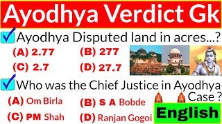 Ayodhya Case Gk Questions | Ayodhya Verdict Gk Question in english | Current Affairs 2019 Ram Mandir