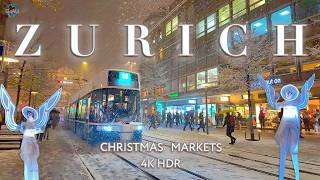 ZURICH SWITZERLAND 🇨🇭 Christmas Markets & Snowfall Walking tour 4K Spirit of winter