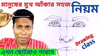 মানুষের মুখ আঁকার সহজ নিয়ম | Human face drawing tutorial | step by step human face sketch