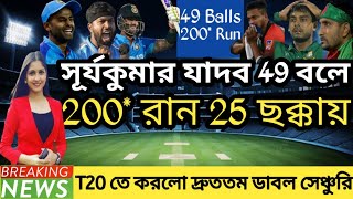 IND vs BAN - দ্বিতীয় T20 ম্যাচে সূর্যকুমার যাদব 49 বলে করলো 200* রান 25 ছক্কায় |