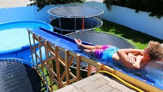 Giant Backyard Water Slide In Our Trampoline Water Park Giant Backyard Water Slide In Our Trampoline Water Park